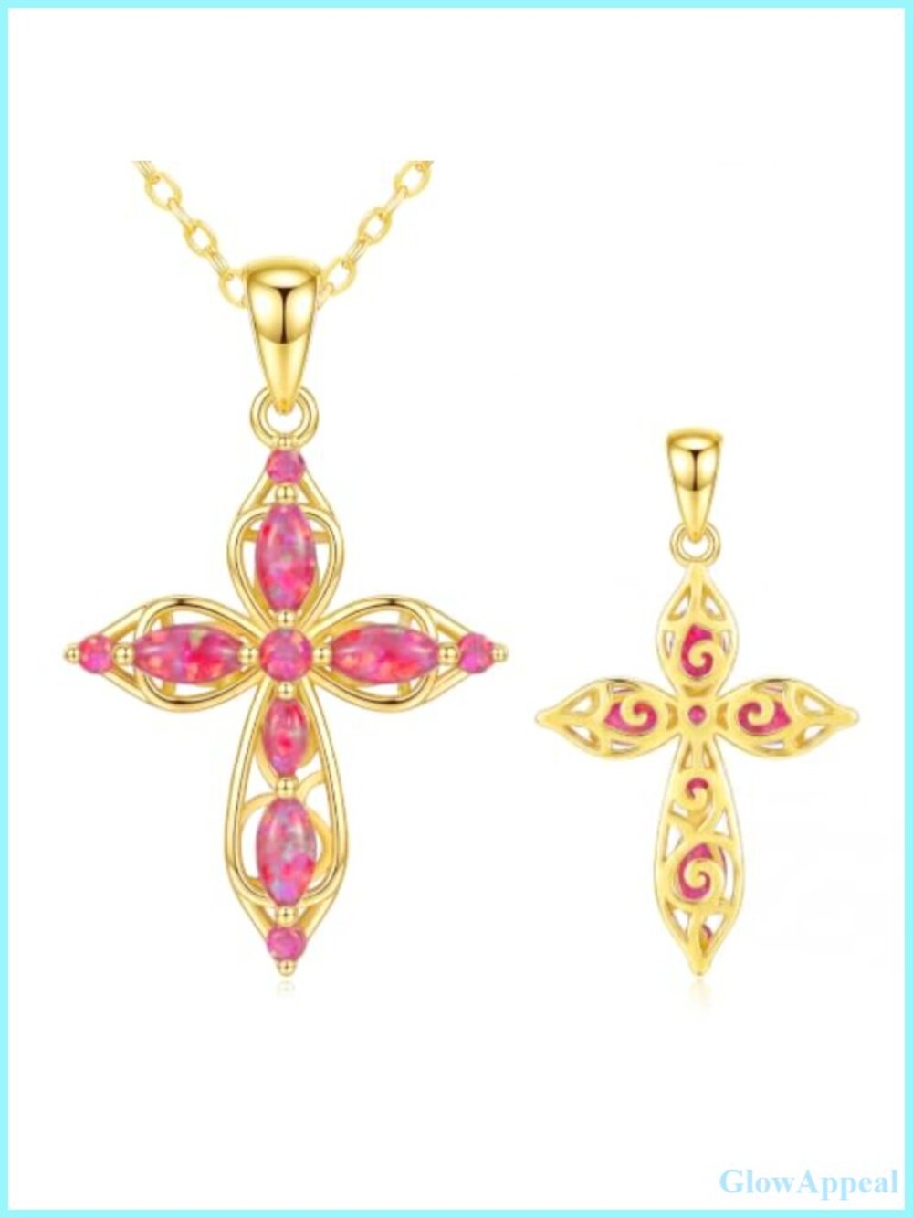 14K Gold Plated Opal Cross Necklace Adjustable 20 Inch Women's Jewelry